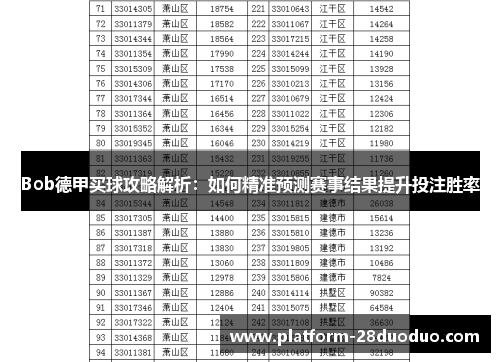 Bob德甲买球攻略解析：如何精准预测赛事结果提升投注胜率